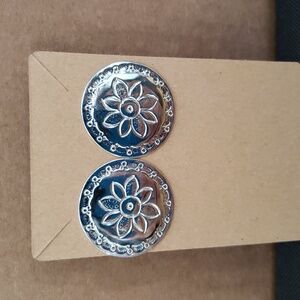 Vintage Round Silver Western Concho Stud Post Earrings